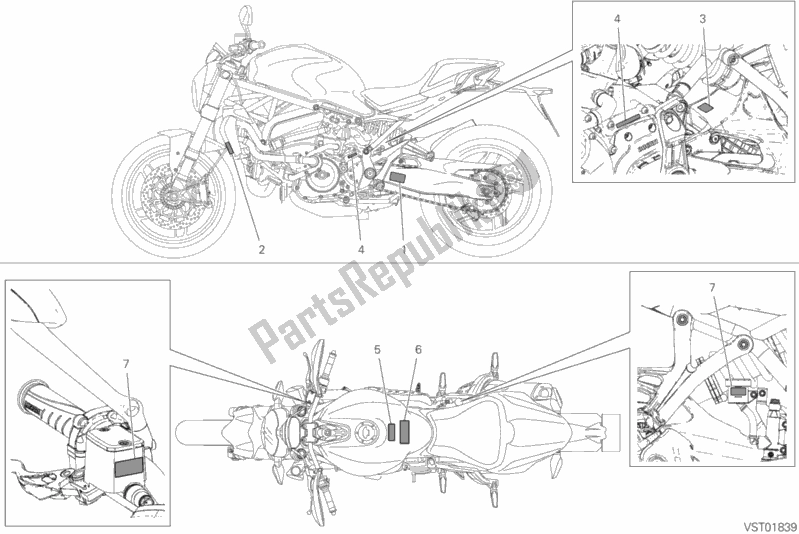 Todas as partes de Posizionamento Targhette do Ducati Monster 1200 S 2019